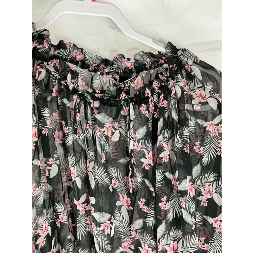 Women’s Victoria’s Secret Floral Sheer Long Sleeve Bodysuit Top Size XS Black - Picture 2 of 3